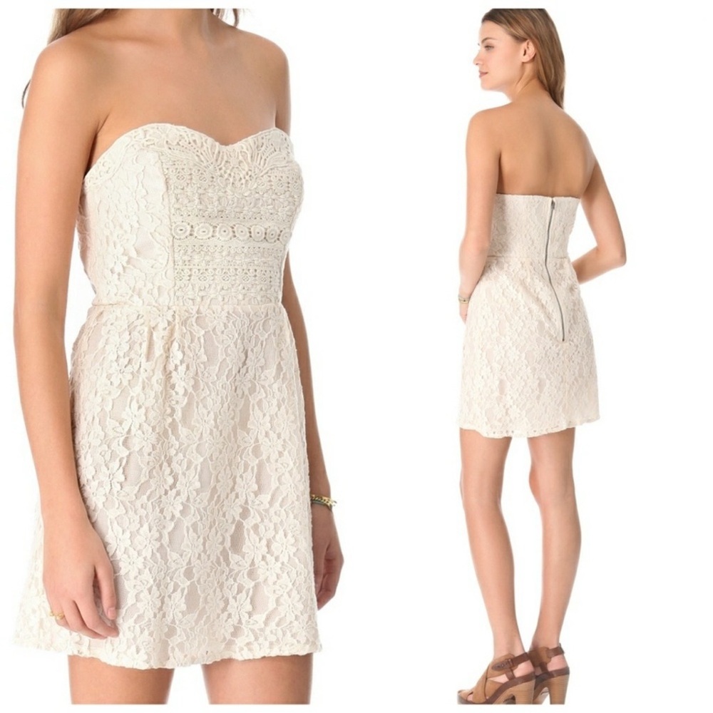 FREE PEOPLE Coquette Girl Heart Strapless Ivory Lace Dress size 10